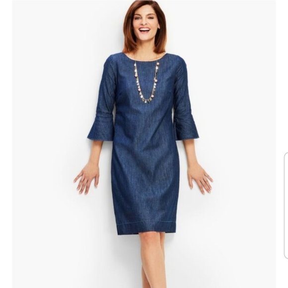Talbots Dresses & Skirts - Talbots Denim Flounce Sleeve Shift Dress - 8P